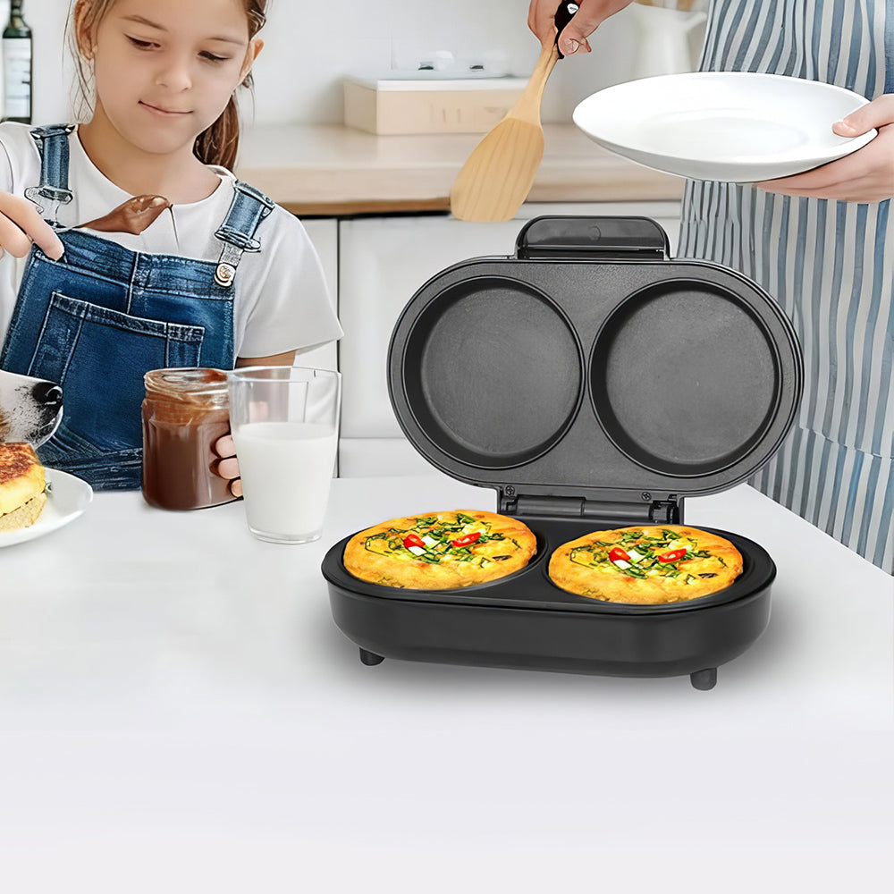 Double Electric Omelette Maker with Nonstick Dual 4.75" Grooves – Black