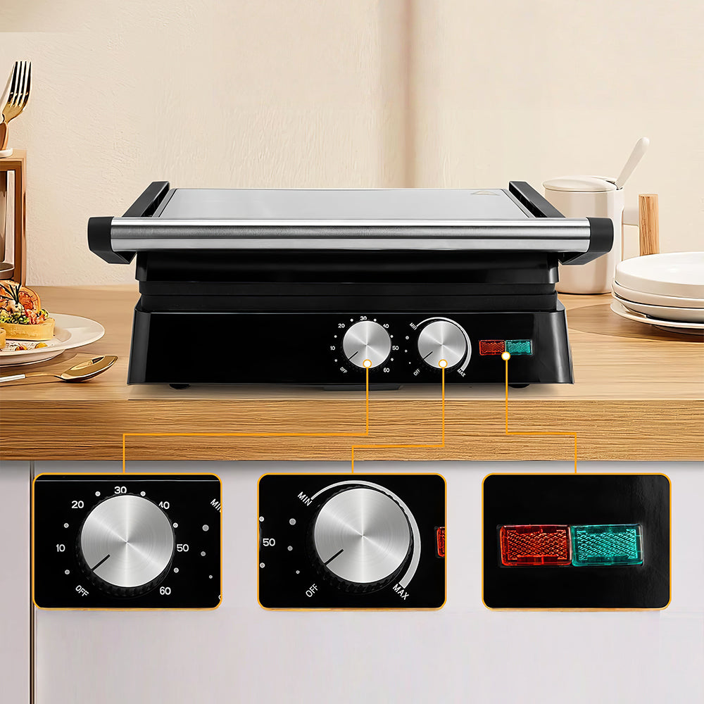 1400W Panini Press & Indoor Grill, Nonstick, Adjustable Angle & Temp