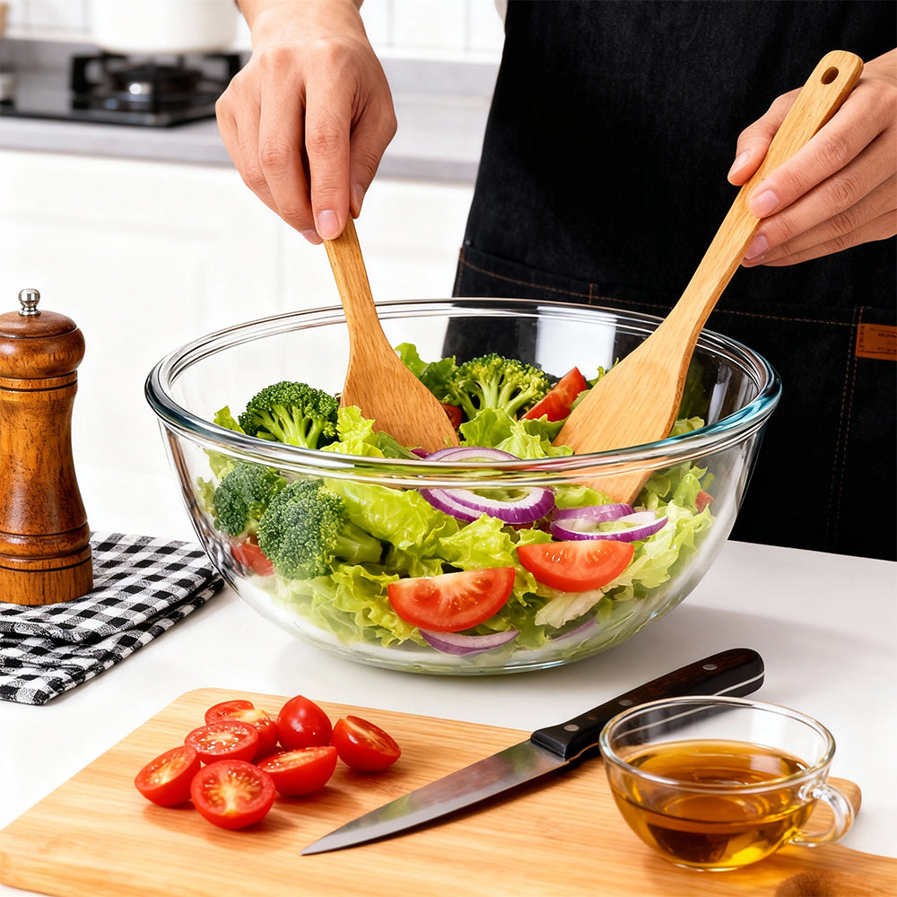 6 Quart Large Glass Mixing Bowl Clear Glass Salad and Mixing Bowl