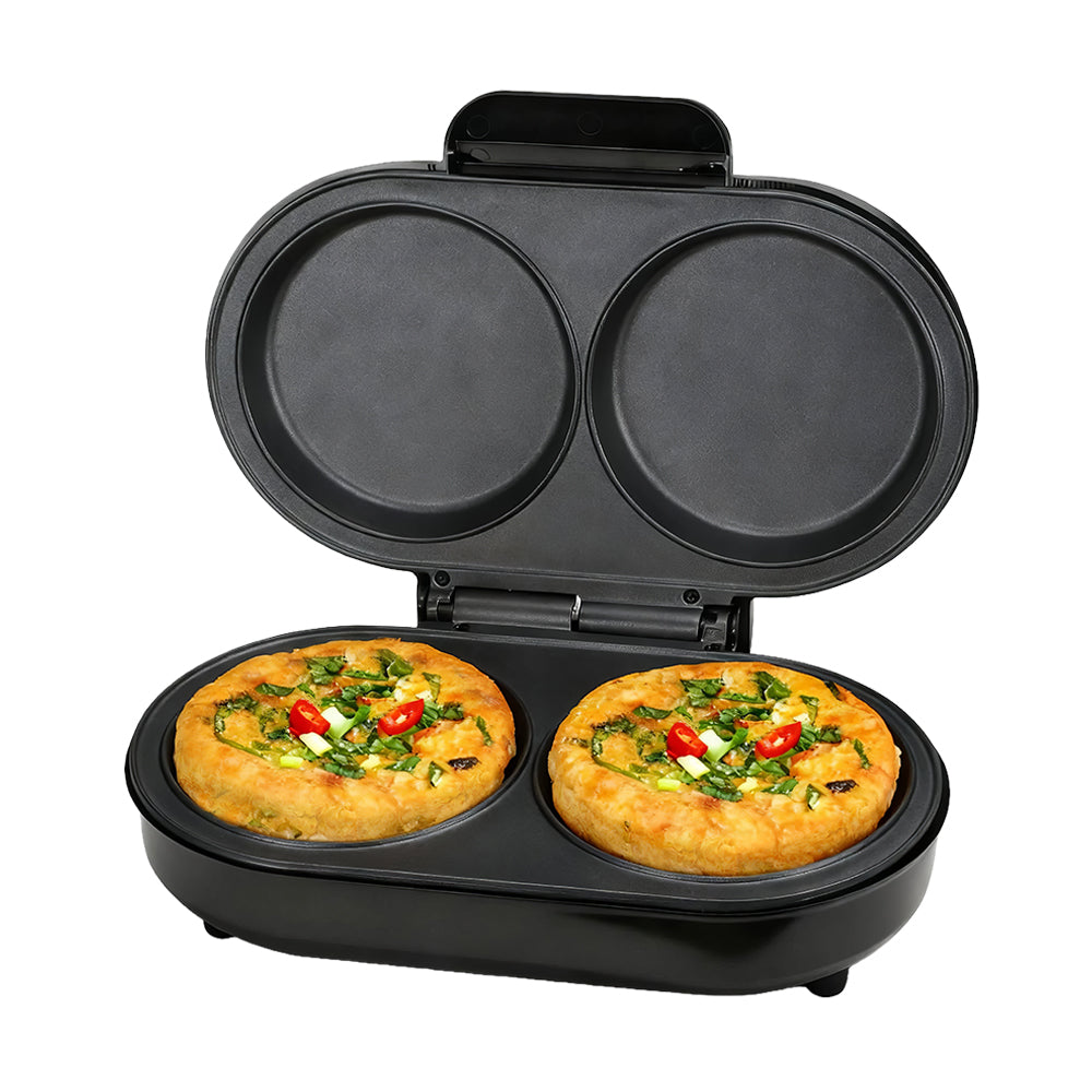 Double Electric Omelette Maker with Nonstick Dual 4.75" Grooves – Black