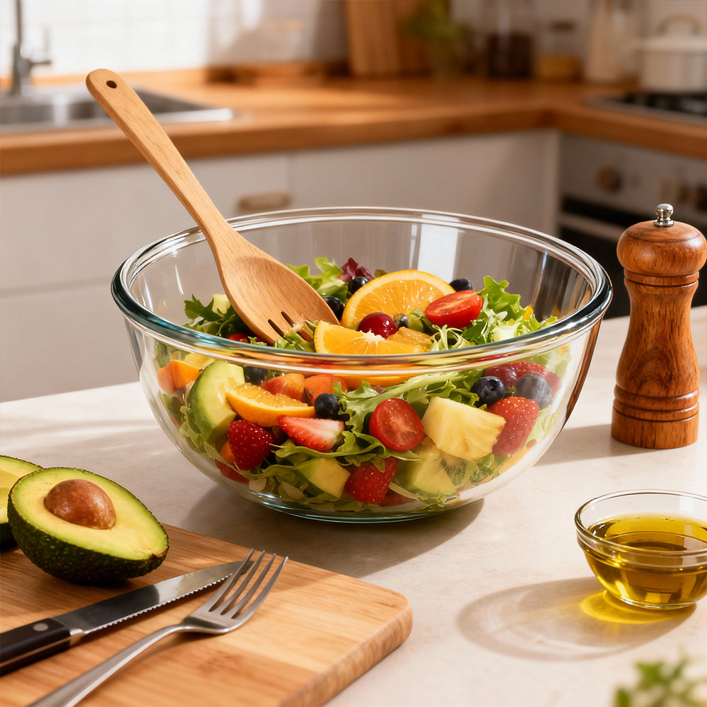 6 Quart Large Glass Mixing Bowl Clear Glass Salad and Mixing Bowl