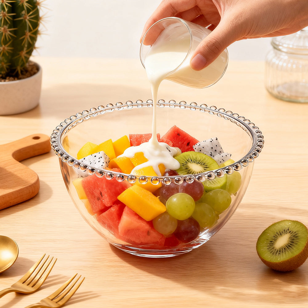 Beaded Glass Fruit Serve Salad Bowl