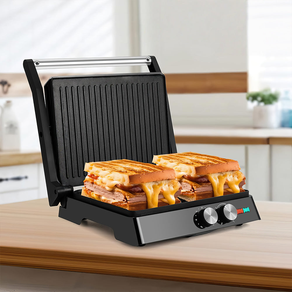 1400W Panini Press & Indoor Grill, Nonstick, Adjustable Angle & Temp