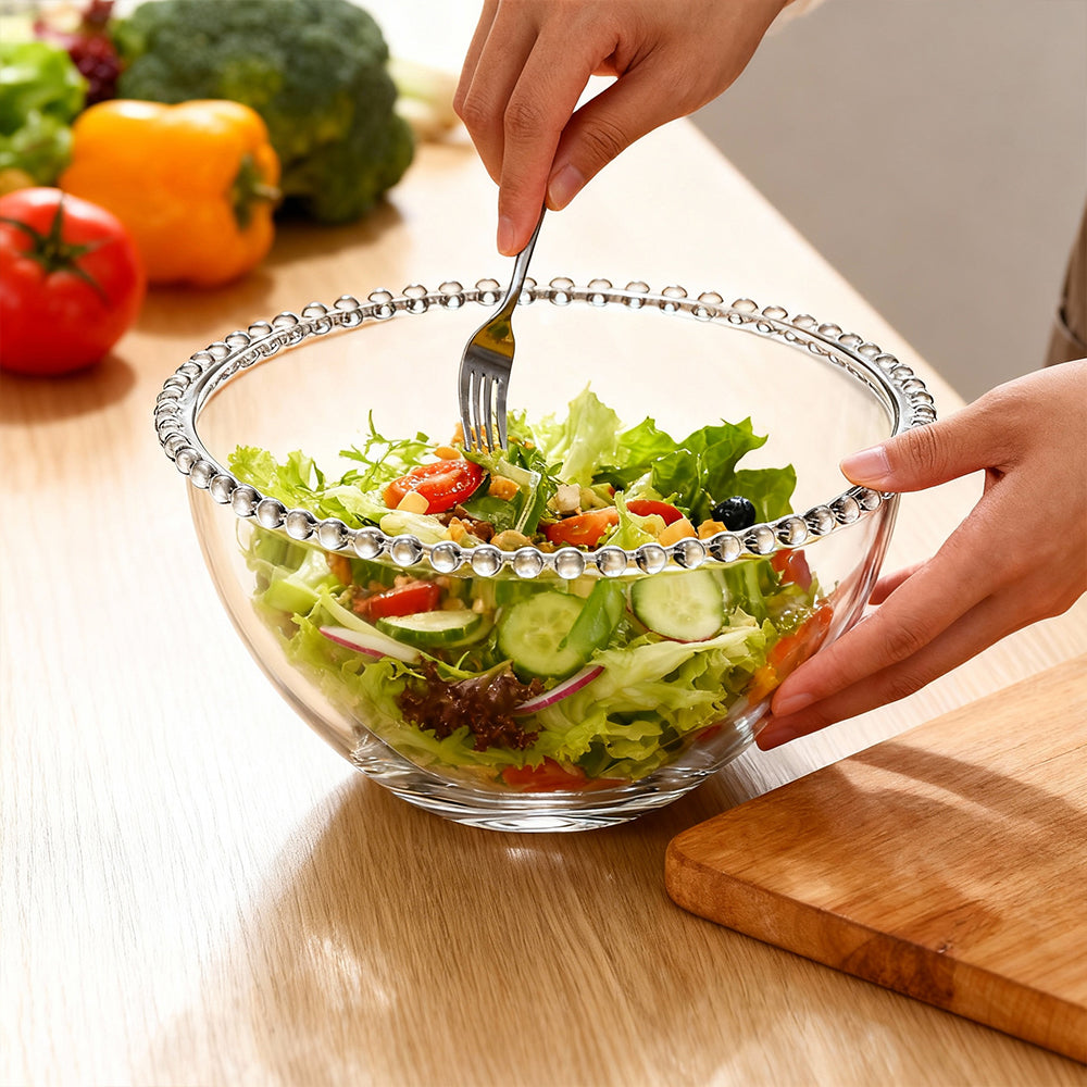 Beaded Glass Fruit Serve Salad Bowl