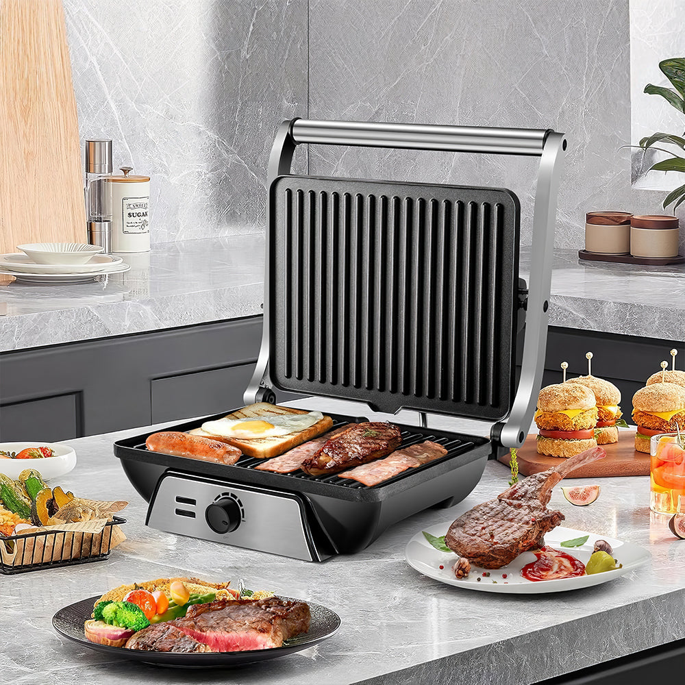 1400W Panini Press & Indoor Grill, Nonstick, Adjustable Angle & Temp