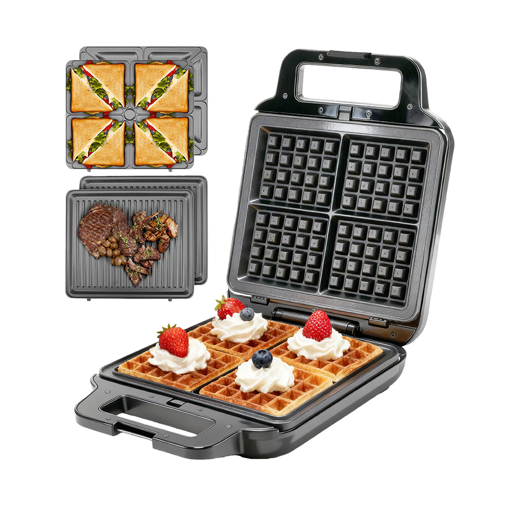 3-in-1 Belgian Waffle Maker with Removable Plates, Grill & Panini Press