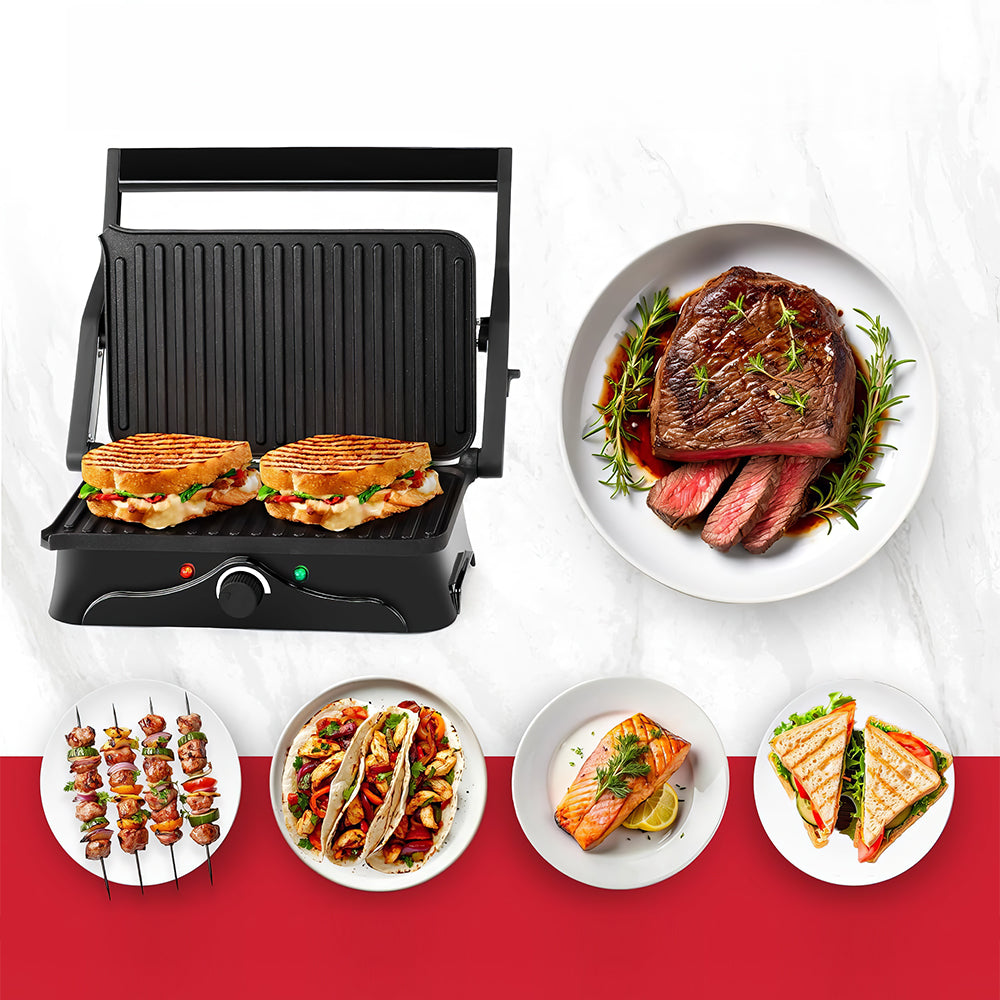 2-Slice Panini Press & Grill, Nonstick, 180° Open with Temp Control